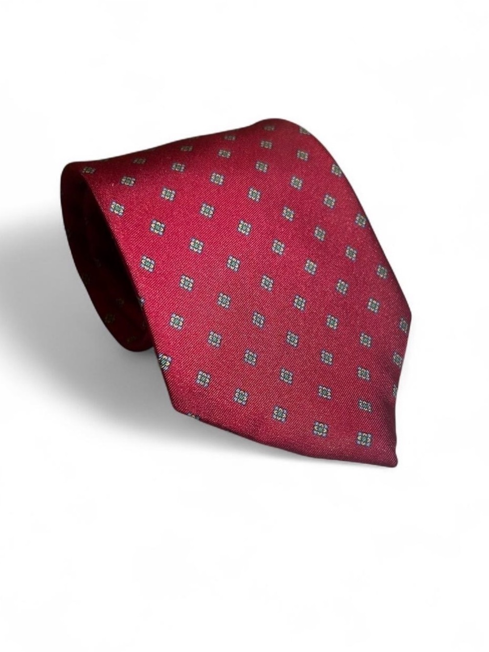 Saks Fifth Avenue Tie Red Silk Geometric Medallion Print Necktie Italy Men's